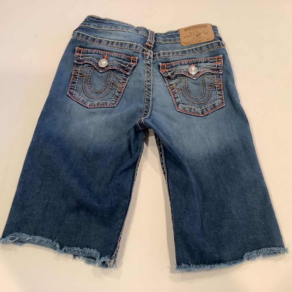 True Religion Long Cutoff Denim Bermuda Shorts Size 14 Girls